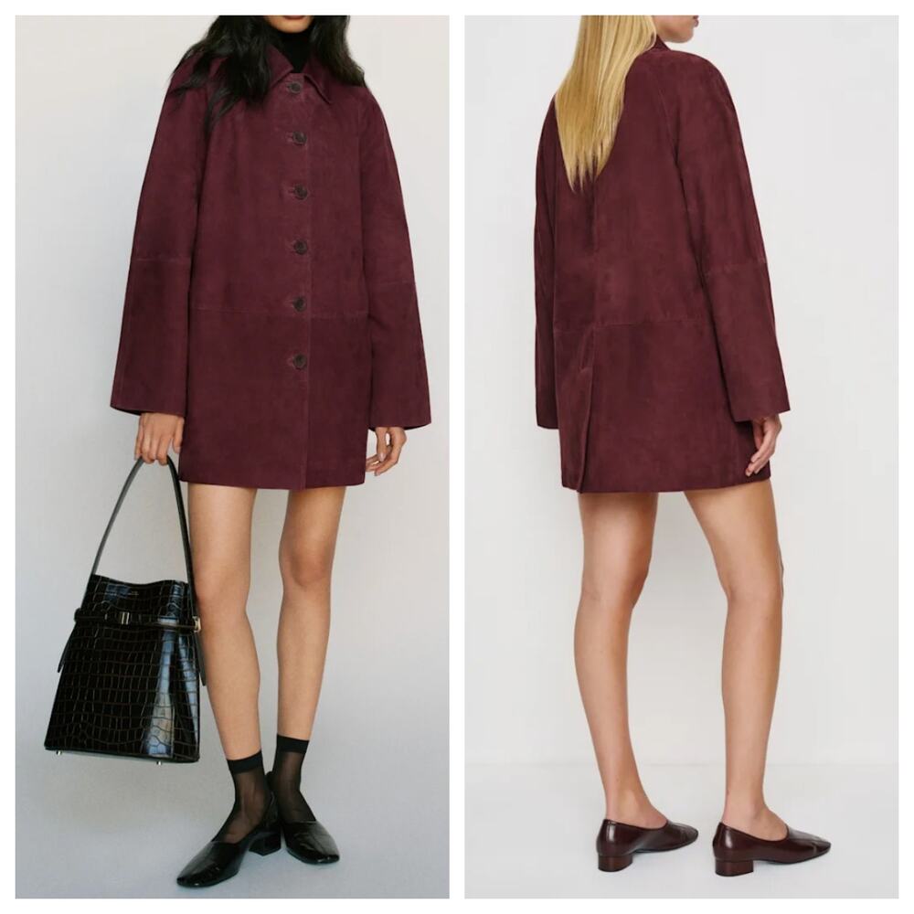 Reformation Veda Celine Wine Red Suede Leather Jacket M